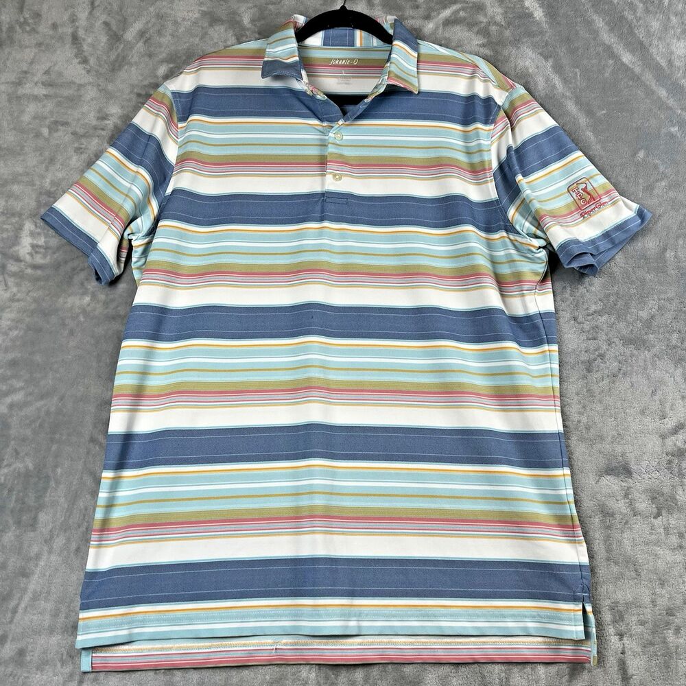 Johnnie-O Polo Golf Shirt Mens Size Large Multicolor Stripe Stretch Casual